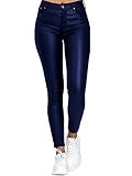  Minetom Slim Pantalon en Cuir pour Femmes Sexy Skinny Stretch Slim Leggings Taille Haute Elastique PU Cuir Pantalon Z Bleu M