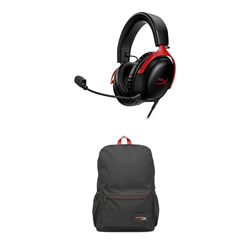 Bundle of HyperX Cloud III โ Wired Gaming Headset, PC, PS5, Xbox Series X|S,53mm Drivers, 10mm Mic + HyperX Backpck Black/Red