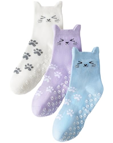 Image of Yawlsow Pilates Grip Socks for Women Cute Yoga Grippy Non Slip Non Skid Cat Socks with Cat Paw Gripper for Barre Workout