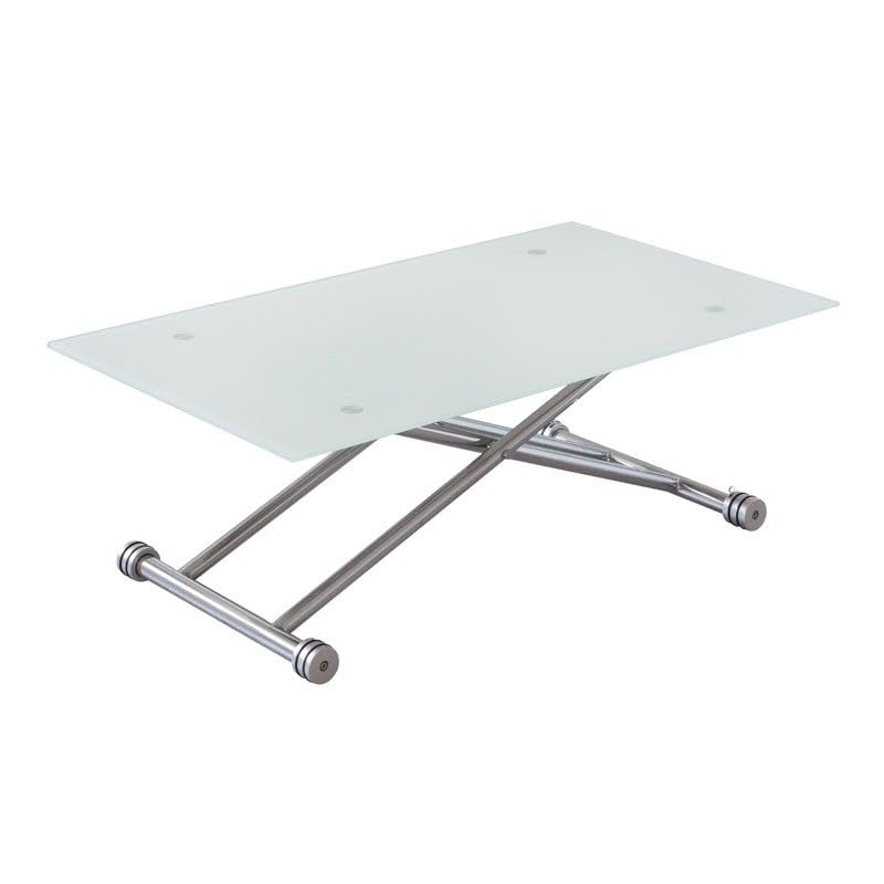 fanmuebles Mesa De Centro Elevable Savila De Cristal Blanco 120x70 | Mesa Centro Elevable Hidráulica con Ruedas Y Patas Cromadas | Mesa Moderna para Salón