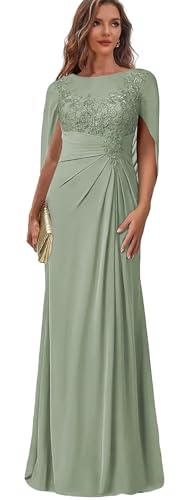 Mermaid Mother of The Bride Dresses with Cape Lace Appliques Chiffon Wedding Guest Dress Formal Gowns4