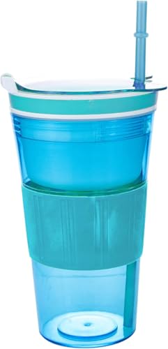 INOGIH Reusable Double Wall Plastic Tumblers Snack and Drink Cup with Lid and Straw All-in-One Tumbler for Travel