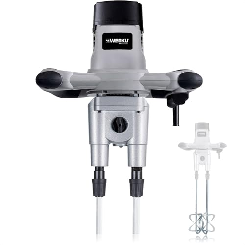 Werku WK403240, Mezclador Doble Pintura-Mortero, Calidad Profesional, Mezclado 100 Kg, Potencia 1600 W, Incluye 2 Varillas Mezcladoras