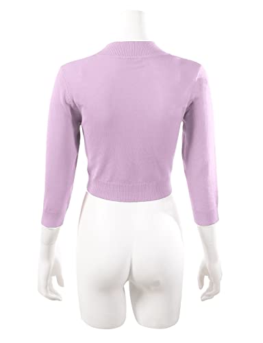 Image of Women's 3 /4 Sleeve Cropped Open Front Bolero Shrug Cardigan Sweater Jacket for Dresses, Lilac, Small