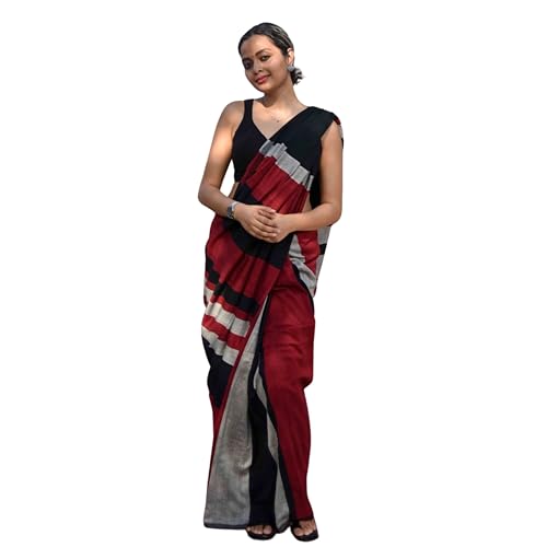 Traditional Indian Handloom Pure Cotton Saree With Multicolour Design Including Blouse Casual Wear (Multicolor...)