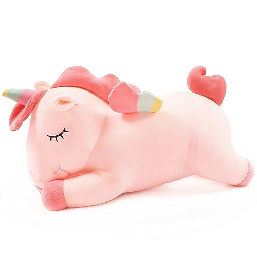 SNOWOLF Einhorn Stofftier Spielzeug Liegen Niedliches weiches Einhorn Plüsch Umarmungskissen mit Regenbogenflügeln Kawaii Spielzeug für Kinder Mädchen (Rosa, 30 cm)