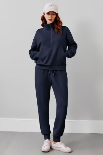 Image of PINSPARK 2 Piece Sets for Women Long Sleeve Half Zip Tracksuit Jogger Sets | Luxury & Coziness Fabric, Kangaroo Pocket Sweatshirt, Drawstring Joggers Pants,2026 Fall Travel Outfits Lounge Set