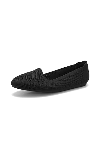 Comfortable Round Toe Knitted Flat Shoes for Women Casual Breathable Mesh Ballet Flats Ladies Women's Walking Daily Office Slip On Flats Lightweight Low Wedge