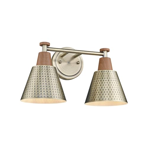 Image of FEMILA 2 Light Bathroom Vanity Light Fixtures Over Mirror, Modern Brass Gold Bathroom Lighting Fixtures with Metal Shades, Woodgrain Finish, 4FG59B-2W BG-NW