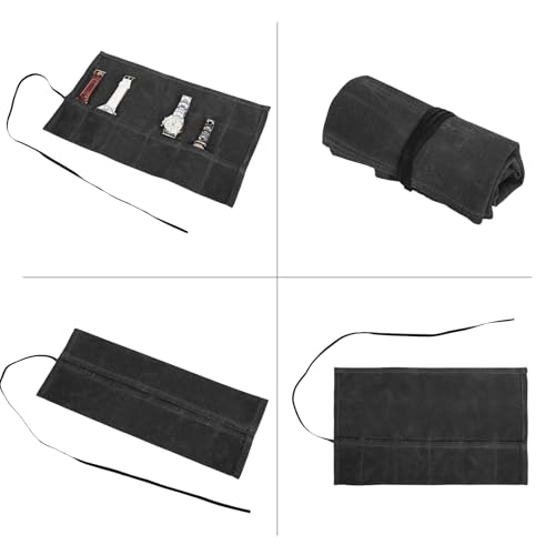 Image of Travel Watch Roll Organizer with 6 Slots Handmade Watch Travel Case Roll-up Watch Organizer Storage Box Jewelry Roll Watch Travel Pouch Waxed Canvas Easy Carry On Watchlover Storage Gift for Men