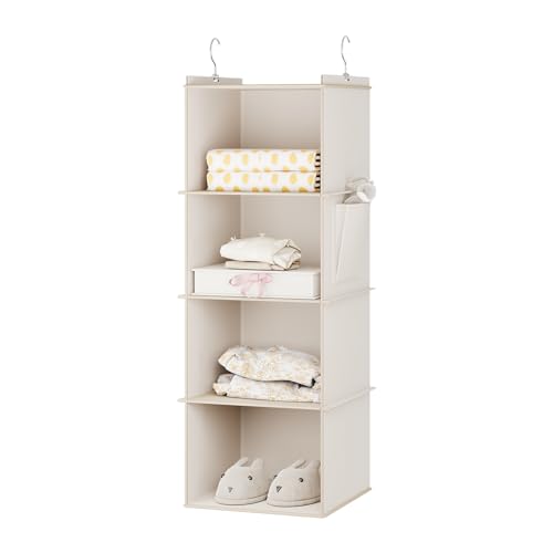 YOUDENOVA Hanging Closet Organizer, 4-Shelf Closet Hanging Storage Shelves, Beige