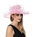 Women's Organza Church British Fascinator Bridal Tea Party Wedding Hat Summer Ruffles Cap(Hj-Pink Bow 2)