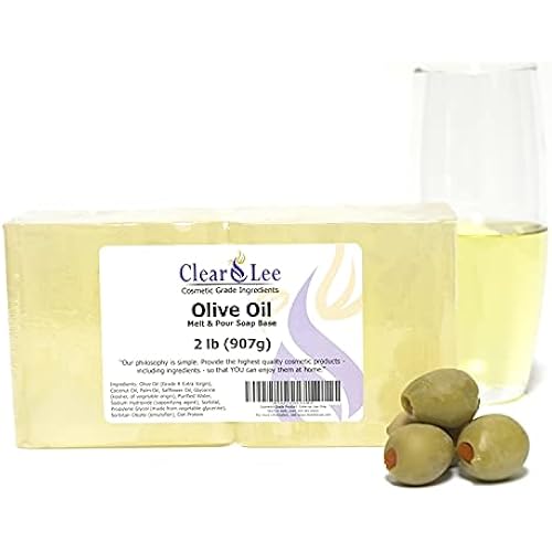 ClearLee Olive Oil Melt and Pour Soap Base Cosmetic Grade Natural Bar 2lb