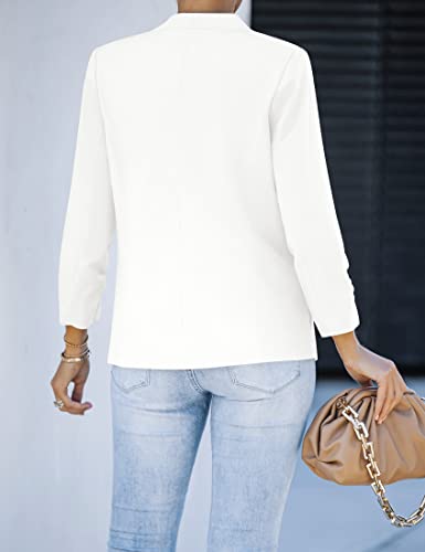 Luvamia Blazers For Women 3/4 Sleeve Dressy Business Work Causal Suit Blazer Jackets Open Front Cardigan Women Blazer Casual White Jackets For Women Dressy Brilliant White Size Small Size 4 Size 6 #TOP3