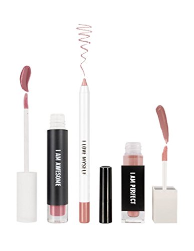 RealHer Lip Kit - Matte Liquid Lipstick, Lip Plumping Gloss, and Fine Tip Defining Lip Liner in 3 Bold Tones for All Skin Types (Deep Nude)