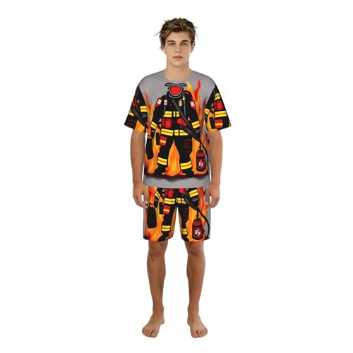 Pyjama homme imprimé pompier : ensemble élégant idéal pour se détendre après le travail