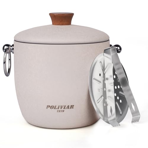 POLIVIAR Ice Bucket with Lid, 2.5L Double Wall Stainless Steel