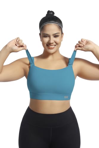 Image of Women's Sports Bra Wirefree Adjustable Medium-High Support Everyday Wear for Large Bust Plus Size with Removable Pads