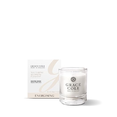 Grace Cole Nectarine Blossom & Grapefruit Luxurious Sented Candle up to 40 Hours of Burn Time - Essential Oils - Vegan and Cruelty Free, No SLS or Parabens - Made in England