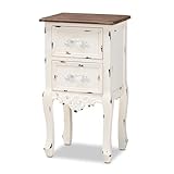 Baxton Studio Levron Classic and Traditional Two-Tone Walnut Brown and Antique White Finished Wood 2-Drawer Nightstand