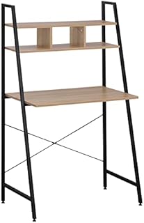 WOLTU TSB05hei Computer Laptop PC Desk Table with Shelves Oak Colour Office Desk for Home Study Table Workstation for Home Office Made of Wood and Steel, 84x46x140cm