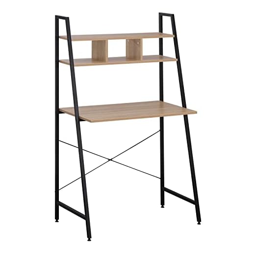 WOLTU TSB05hei Bureau d'ordinateur Table de Bureau à Domicile Station de Travail en aggloméré et Acier,Environ 84x46x140 cm,Nature+Noir