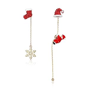 BriLove Christmas Earrings Snowflake Santa Claus Threader Tassel Earrings for Women Sock Xmas Hat Earrings Party Gifts Fashion Jewelry Ruby Color Gold-Tone