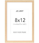 JCJMY 8x12 Picture Frame, Solid Wood Frame, Display 6x8 with Mat or 8 x 12 without Mat, Wooden 8 ...