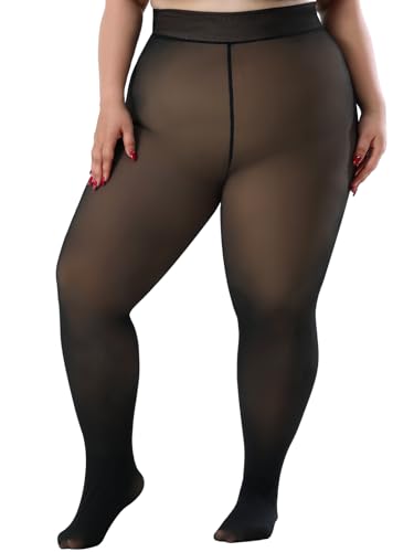 Spring Water Plus Size Fleece Lined Tights Women Thermal Winter Warm Thick Sheer Black Skin Tone Translucent
