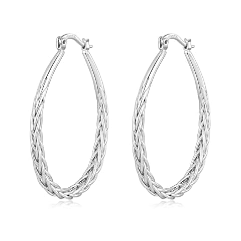 PABBEU Silver Hoop Earrings, Oval Silver Hoop Earrings for Women, S925 Sterling Silver Lightweight Big Hoop Earrings, Hypoallergenic Silver Hoop Earrings 42mm Cover