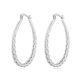 925 Sterling Silver Hoop Earrings,Oval Silver Hoop Earrings for Women, Lightweight Big Silver Hoop E