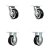 Rubber on Aluminum Swivel Top Plate Caster Set of 4 w/5" x 2" Black Wheels - Includes 2 Swivel & 2 Rigid - 2000 lbs Total Capacity - Service Caster Brand
