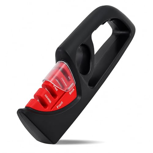 Tupenofif afilador de Cuchillos, afilador de Cuchillos y Tijeras Profesional Manual afila Cuchillos de Cocina Diamante cerámica Acero de tungsteno Base Antideslizante estación de Afilado Mango de