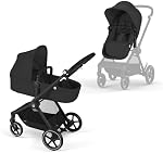 Cybex EOS Poussette polyvalente - Convertit du mode de transport en siège pour tout-petit réversible en secondes, 5 Modes d'utilisation, système de voyage Prêt avec tout Cybex Siège auto pour enfants - Noir/Noir