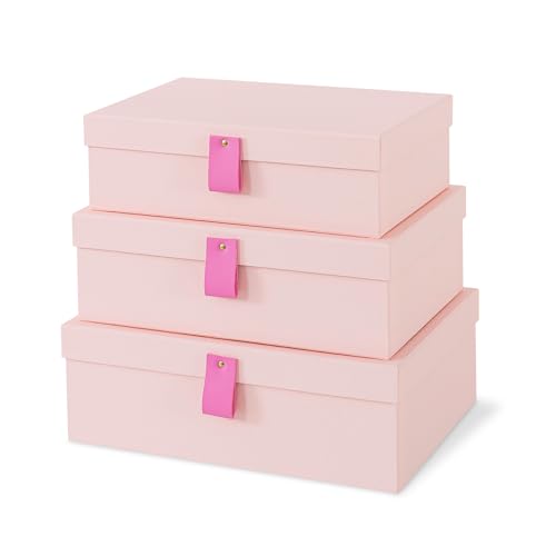 Soul & Lane Cardboard Decorative Boxes for Storage - Set of 3, Textured Memory Boxes with Lids for Home Decor, Photo Storage, and Keepsakes, Pink