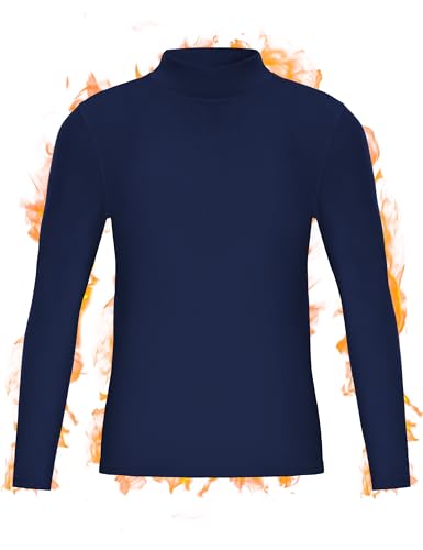 Roadbox Youth Boys Compression Thermal Shirt, Long Sleeve Mock Neck Fleece Base Layer, Kids Undershirt for Baseball Football Sea Blue