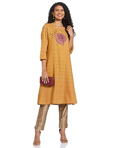 Image of Max Women Nylon Regular Fit Printed Three-Quarter Sleeves Asymmetric Regular Kurta