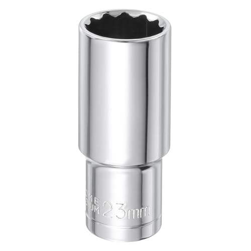 sourcing map 12 Points Metric Deep Socket 1/2" Drive 23mm Impact Socket Cr-V Steel Chrome Plating Flip Sleeve Nut Driver Wrench for Home Auto Nuts Bolts Repair