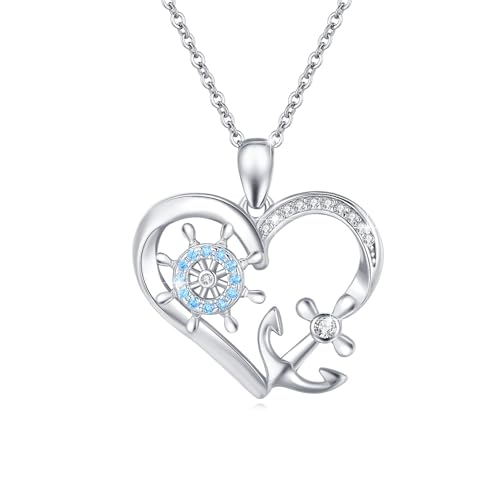 OHAYOO Ancre collier femmes 925 sterling argent nautique océan collier marin pendentif collier océan tropical ancre bijoux cadeaux pour femmes filles