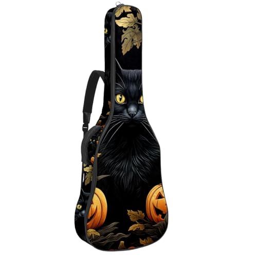 Housse pour guitare basse et électrique 104 cm imperméable à motif citrouille d'Halloween et chat