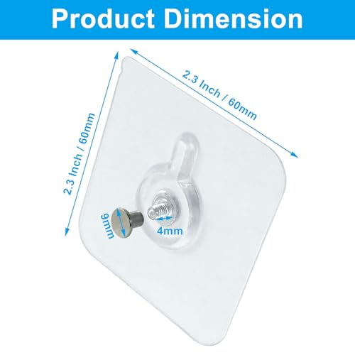 Image of 10 Pcs Wall Hangers Without Nails, 60 x 60 mm Picture Hangers Without Nails Adhesive Screws, Waterproof Nailless Wall Hooks for Bathroom, Kitchen, Home and Office to Hang Mirror, Photo, Key
