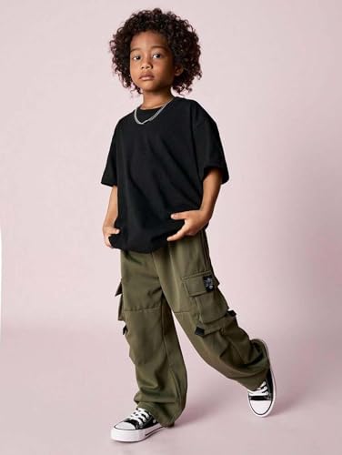 Image of Lymio Junior's Boys Cargo Pants | Stylish Cotton Blend Casual Trousers for Kids | Relaxed Fit Junior Boy Cargo Pant | Trendy Kids Streetwear Joggers with Multi-Pockets