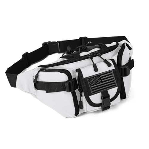 ArcEnCiel Tactical Fanny Pack for Men Waist Bag Hip Belt Outdoor Hiking Fishing Bumbag with Patch?White)