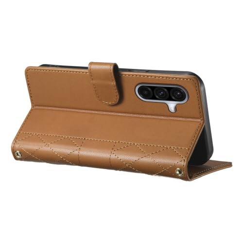 Coque Samsung Galaxy A56 5G or rose en cuir quadrillé premium