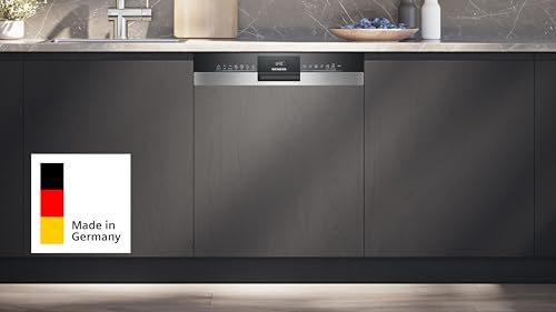 Siemens SN53ES27AE iQ300, Smarter Teilintegrierter Geschirrspüler 60 cm, Made in Germany, Besteckkorb, varioSpeed, automatische Türöffnung, hohe Hygieneleistung, automatik Programme, Gebürsteter Stahl