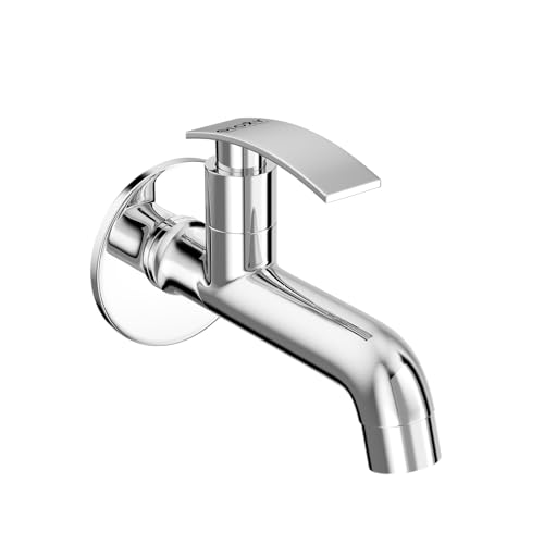 Image of Gloxy Premium Long Body Bib Cock Tap with Chrome Finished Delight Lever with Wall Flange for Gardens, Wash Basin Tap, Bathroom Tap, Kitchen Sink Tap & Wash Areas