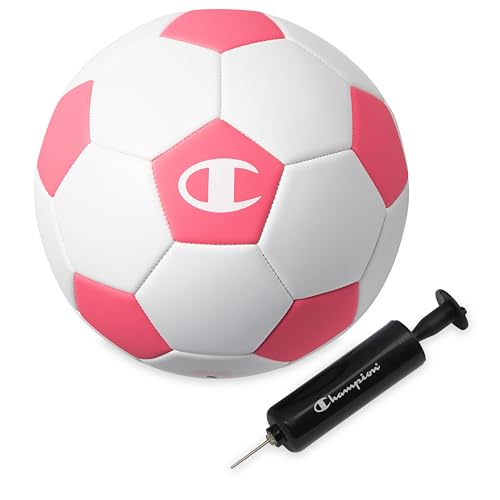 Champion Youth & Adult Soccer Ball - Paneled Design, Enhanced Control, Durable Cover & Butyl Bladder, for Indoor & Outdoor Training, Sizes 5, Includes 6" Pump White/Optic Pink