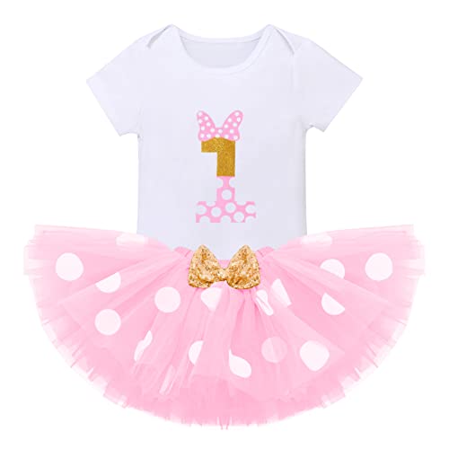 Imekis Toddler Baby Little Girls Short Sleeve Romper + Polka Dot Tulle Skirt + Mouse Ears Headband 3Pcs Tutu Dress Set First 1St Birthday Outfit For Christmas Halloween Party Cosplay Pink - 1 1T #TOP26