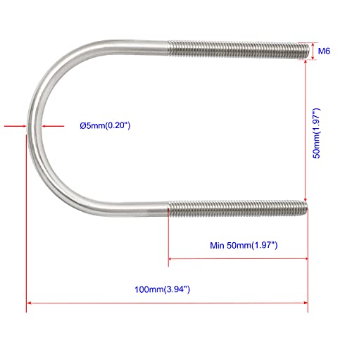 Image of Round U-Bolt 1.97 inch(50mm) Inner Width U Bolts Brackets 304 Stainless Steel M6 with Nut, Plate, Washer for Car /RV /Trailer Bumper,2 Sets
