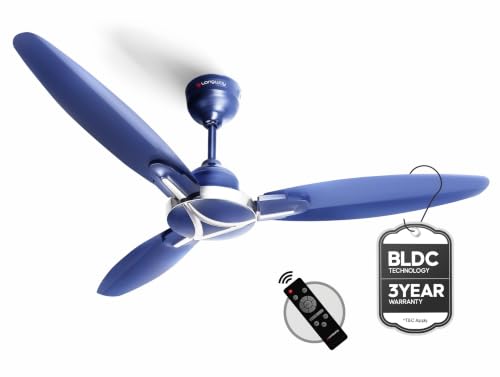 LONGWAY Zephyr 1200 mm BLDC Ceiling Fan with Remote Control | BEE 5 Star Rated Energy Efficient | Ultra High Speed 3 Blade Anti-Dust Decorative Ceiling Fan | 3 Years Warranty (Silver Blue, Pack of 1)